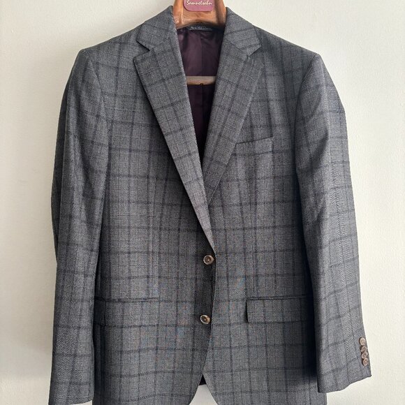 $1600 Jack Victor Grey Plaid Check Suit- 40, Pants 32 Made in Canada - Picture 1 of 16